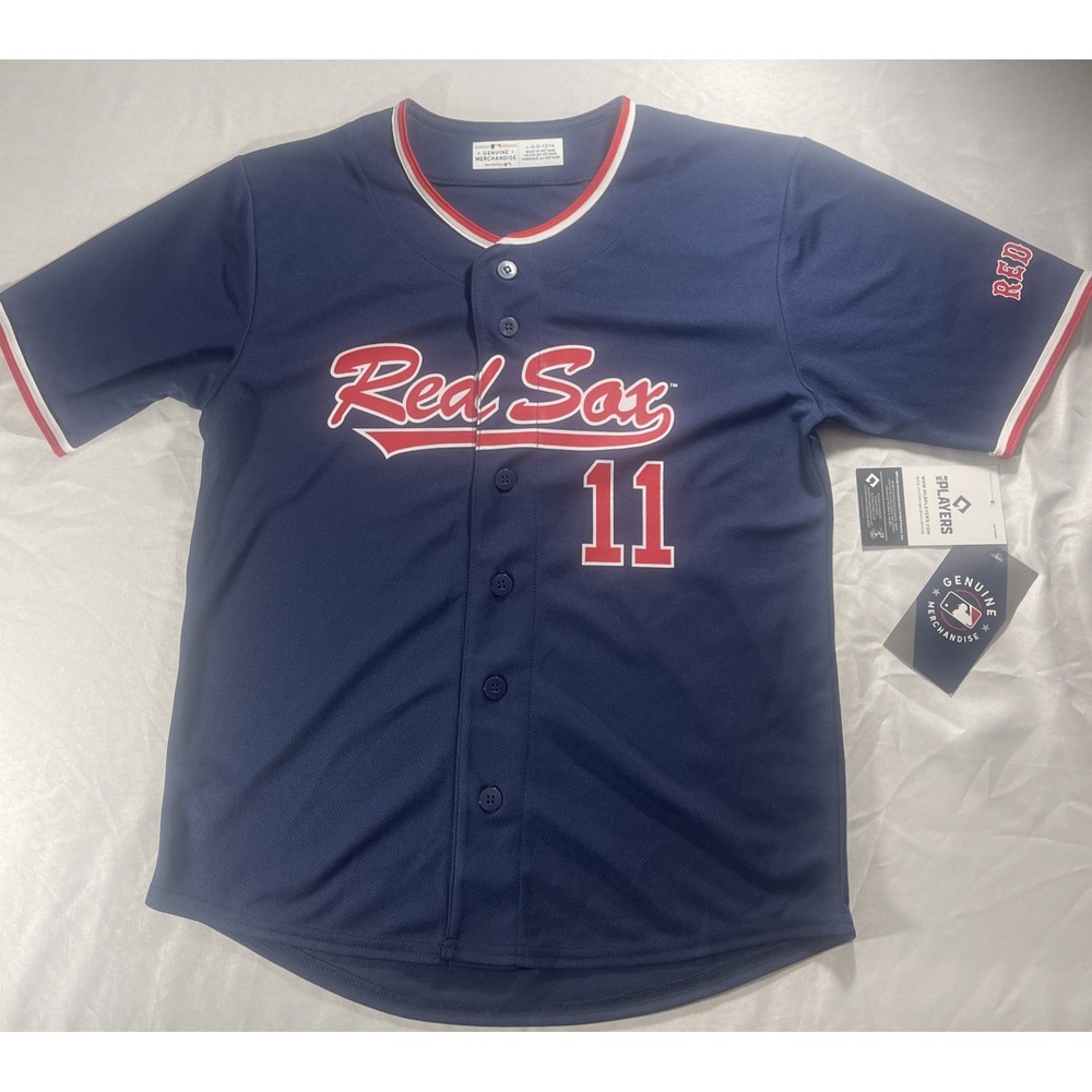 MLB Boston Red Sox Baseball Button-up Devers #11 Navy Shirt Boys Size 12/14